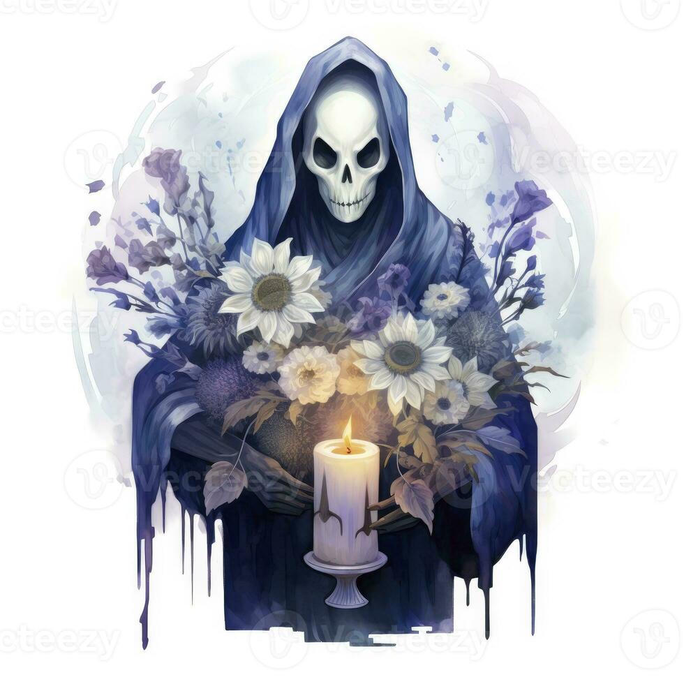 AI generated A stunning ghost holding flower bouquet and enjoying the festivities of Halloween,  AI Generated photo