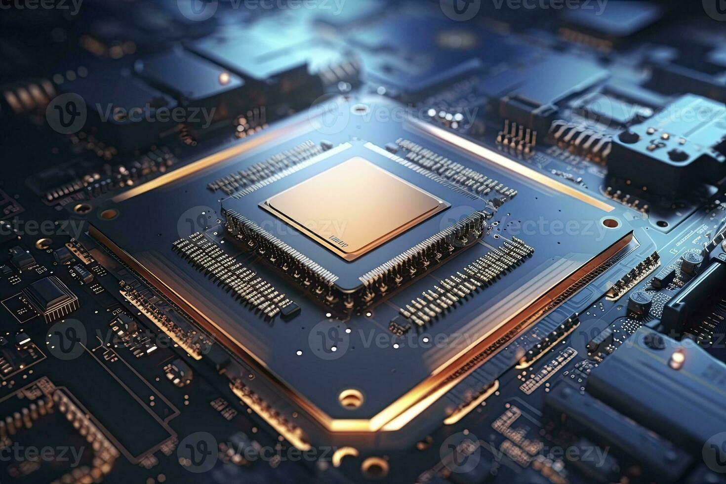 AI generated Futuristic central processor unit. Powerful Quantum CPU motherboard. AI Generated photo
