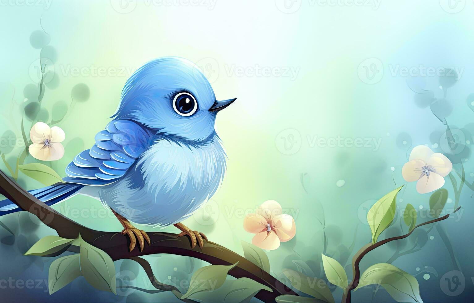 AI generated Cute little bird with a  nature background.  AI Generated. photo