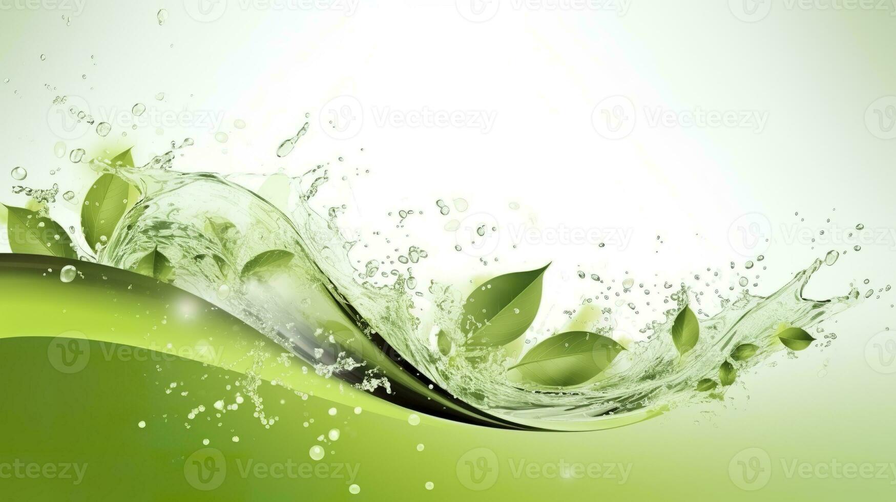 AI generated Green herbal tea wave splash with leaves flow. AI Generated photo