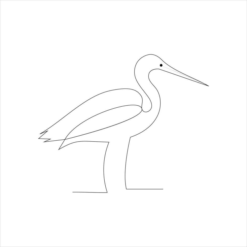 heron bird Single continuous line drawing Stork bird in flight black linear sketch isolated on white background. Vector illustration