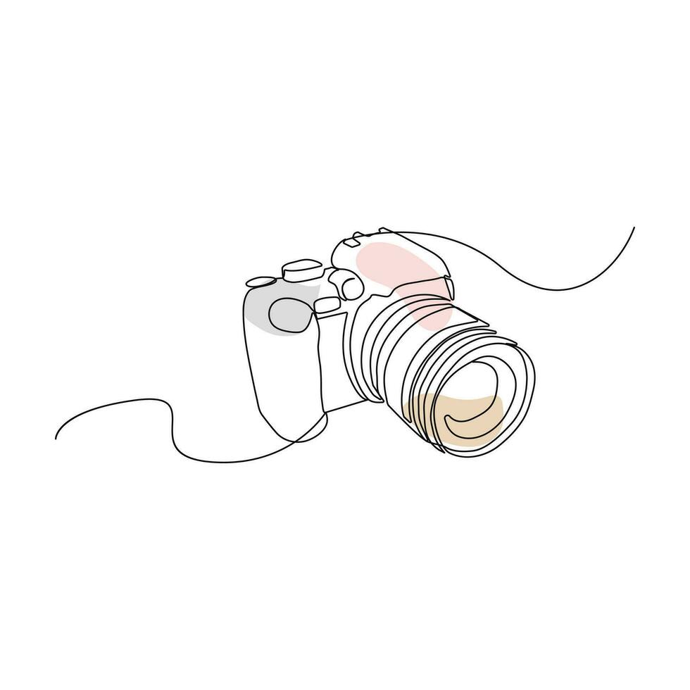 Camera single continuous line drawing. Continuous line draw design graphic vector illustration