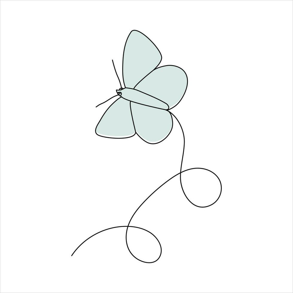 Butterfly continuous One line drawing. Vector illustration of various insect forms in trendy outline style