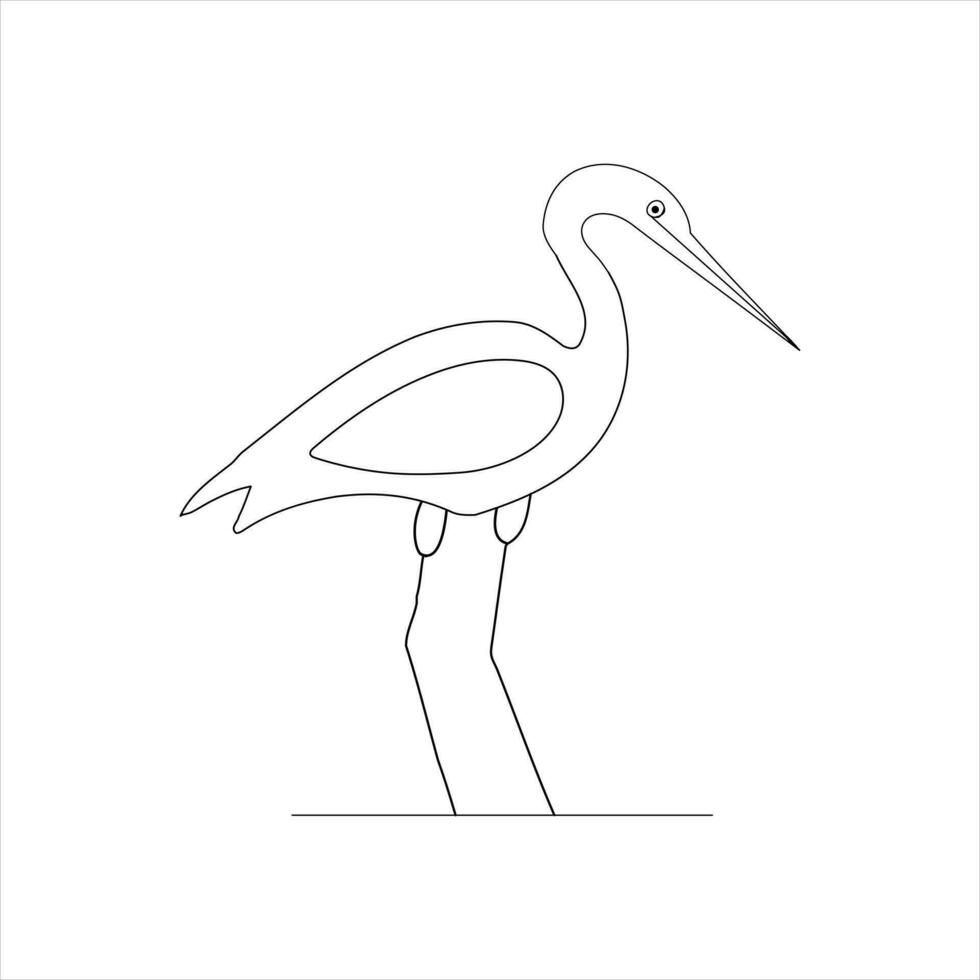 heron bird Single continuous line drawing Stork bird in flight black linear sketch isolated on white background. Vector illustration