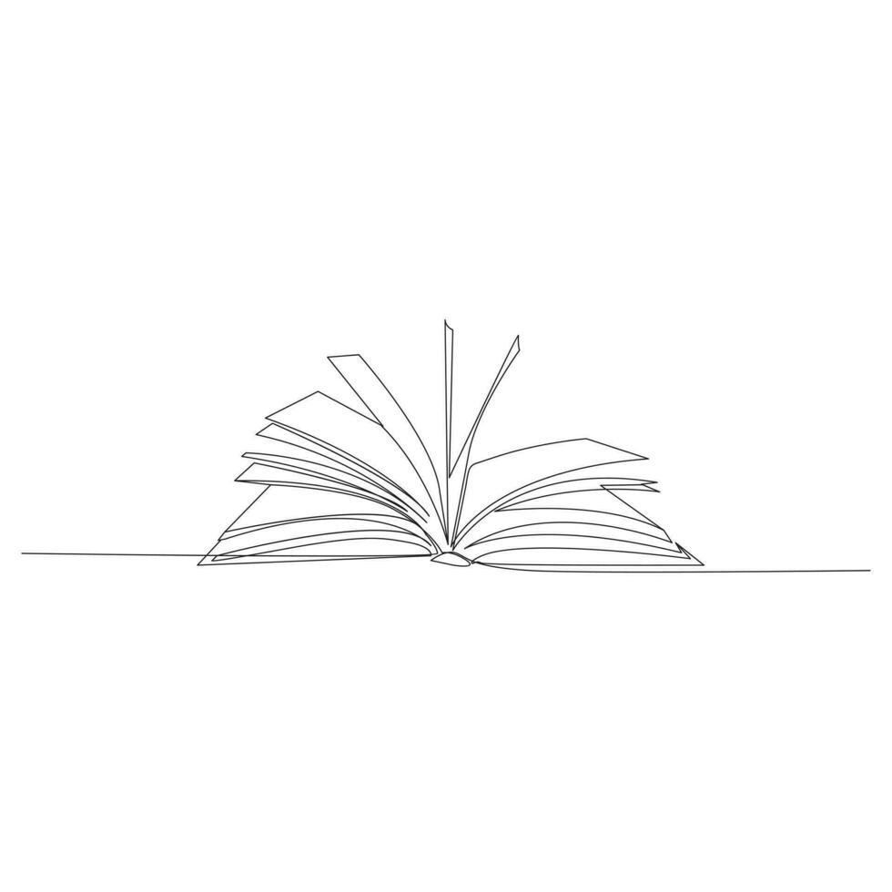 book continuous one  line drawing. open book with flying pages. Vector illustration