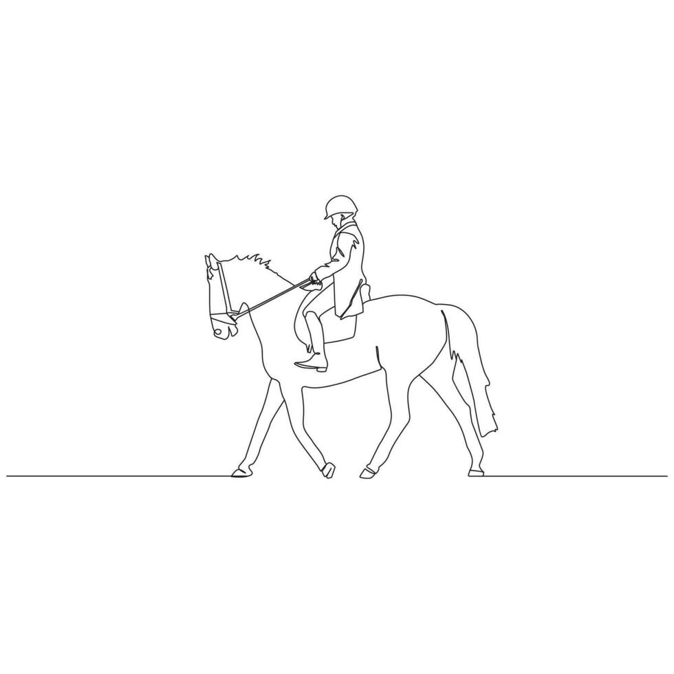 Horse rider in continuous line art drawing. Horse logo. Black and white vector illustration