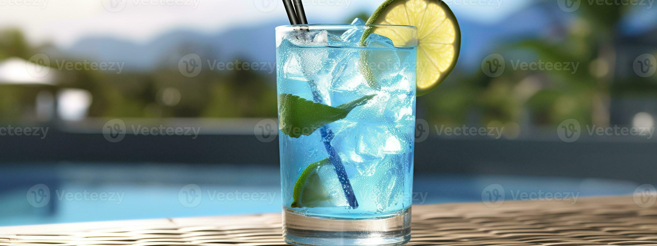 AI generated Banner with Blue Loguna cocktail. Generative AI. photo