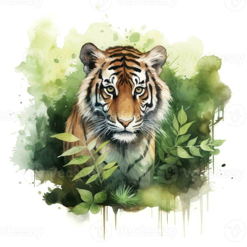 AI generated Watercolor Tiger for kids. AI Generated photo