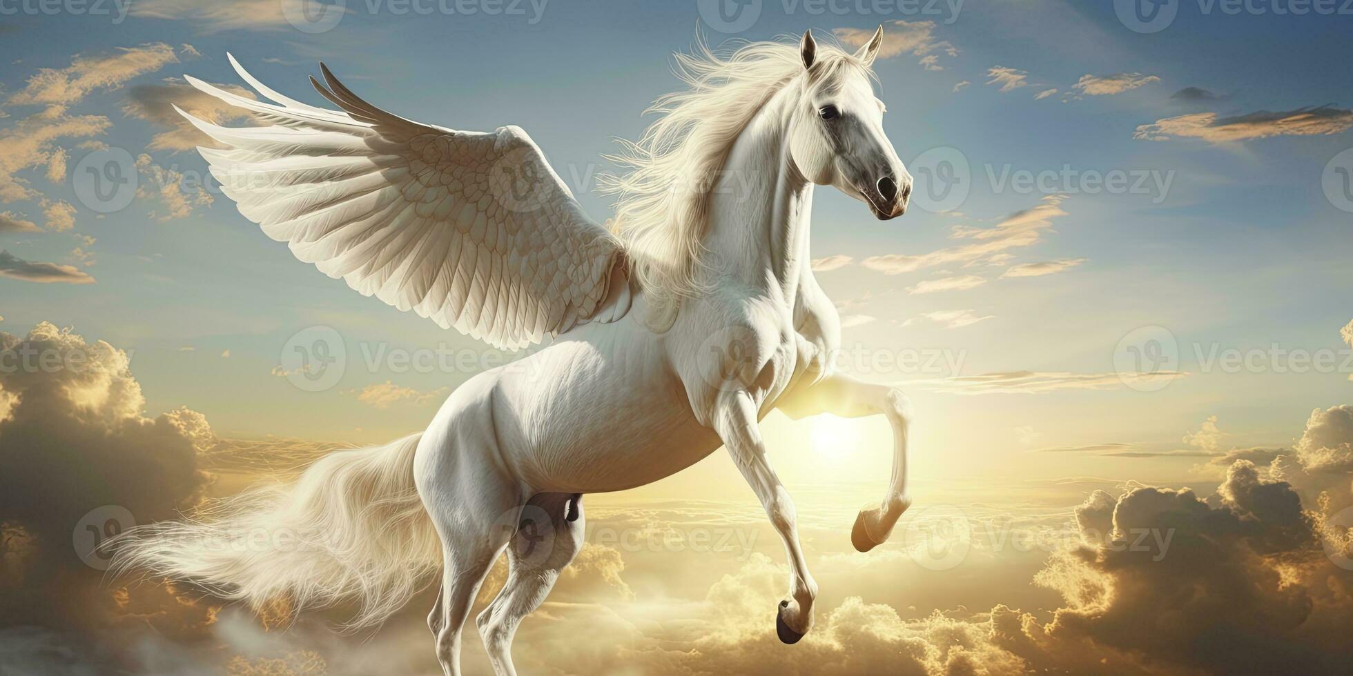 AI generated A white horse with wings. AI Generated photo