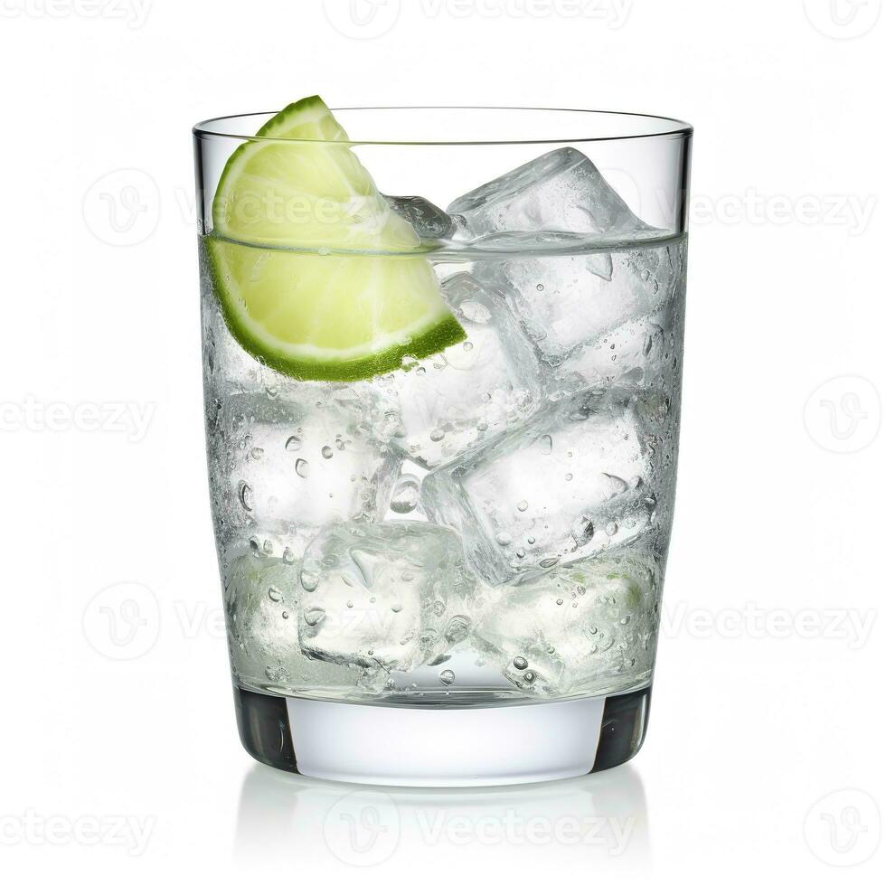 AI generated Gin tonic glass of water with ice isolated on white background. AI Generated photo