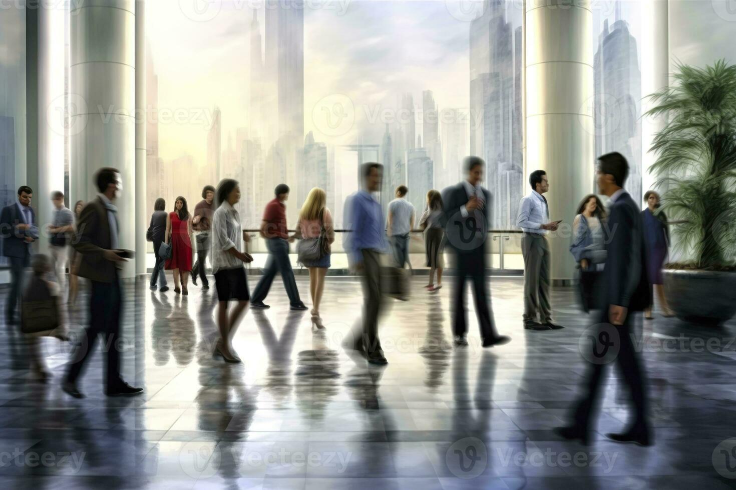 AI generated Group of people in the lobby. Business center. AI Generated photo