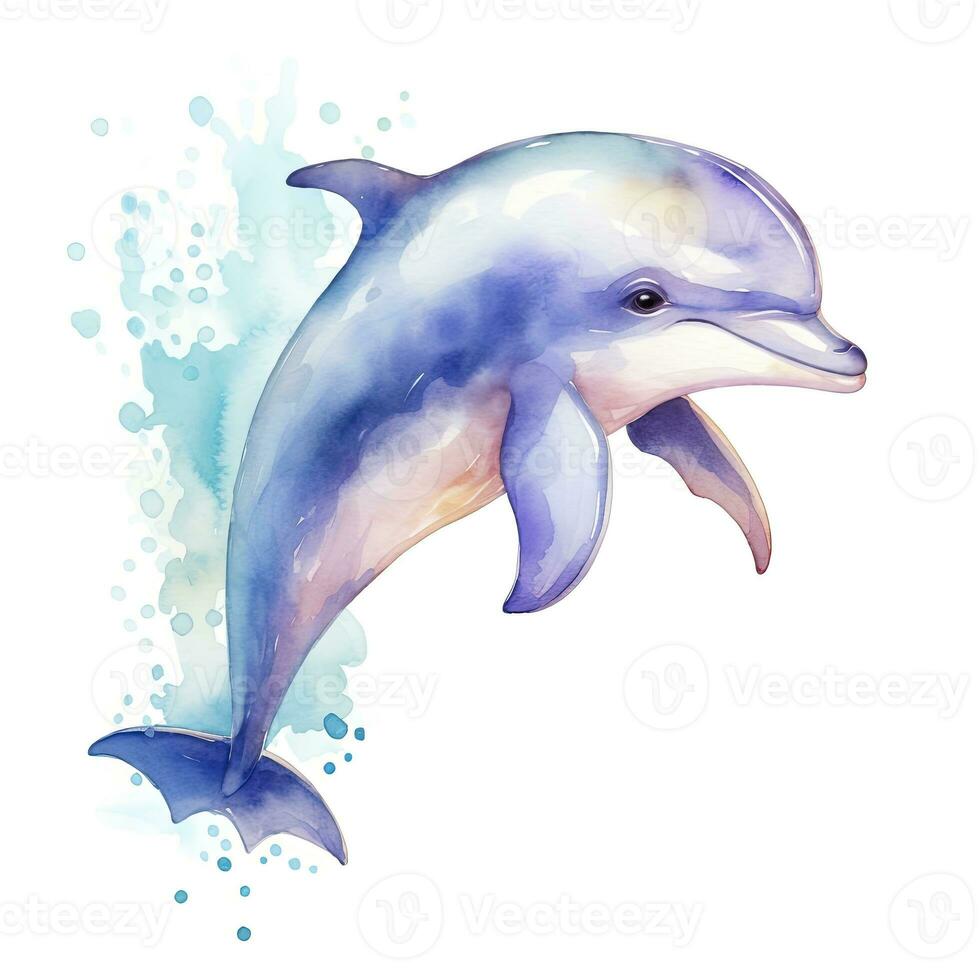 AI generated Watercolor fantasy Baby Dolphin clip art isolated white background. AI Generated photo