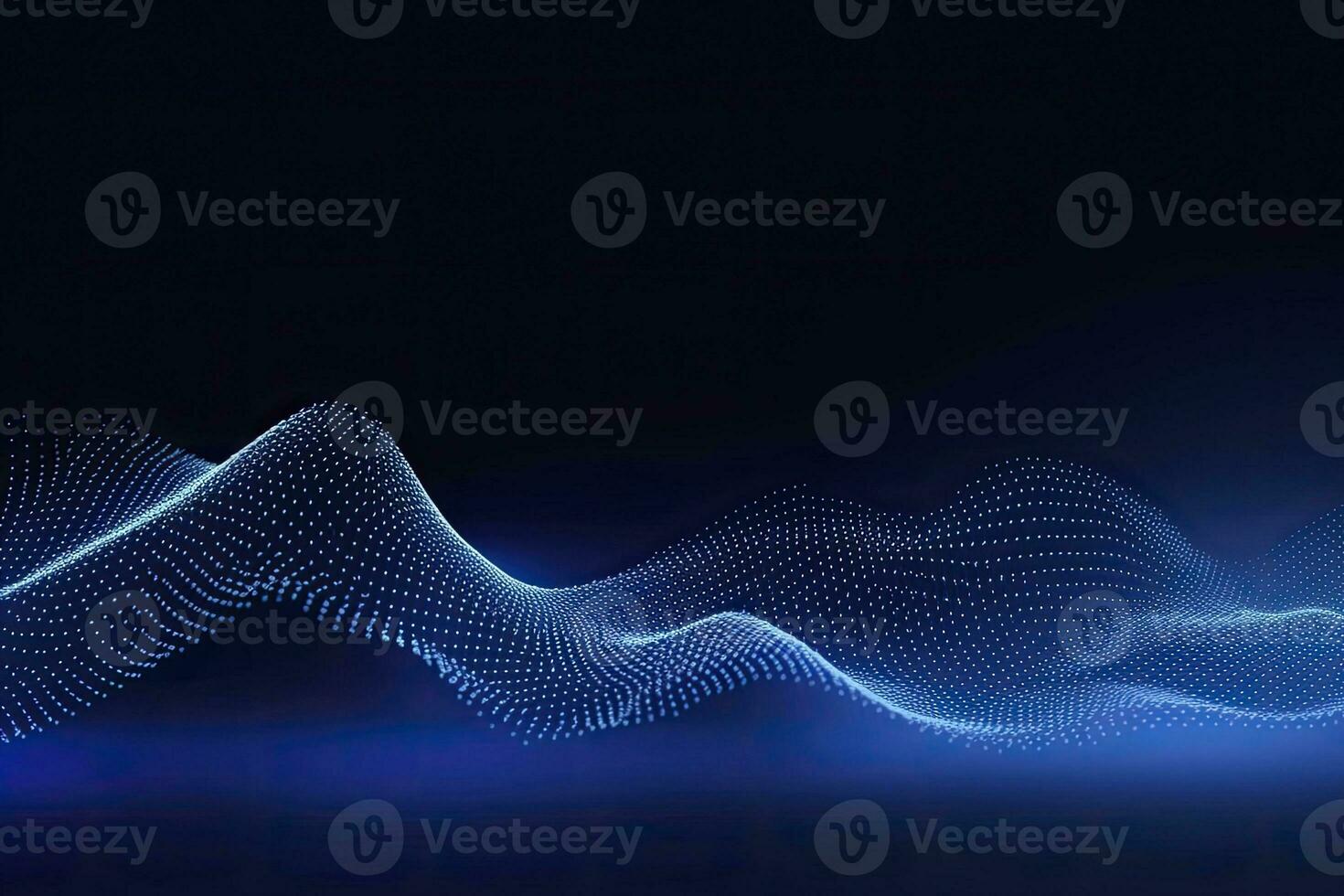 AI generated Dynamic blue particle wave. Abstract sound visualization. Digital structure of the wave flow of luminous particles. AI Generated. photo