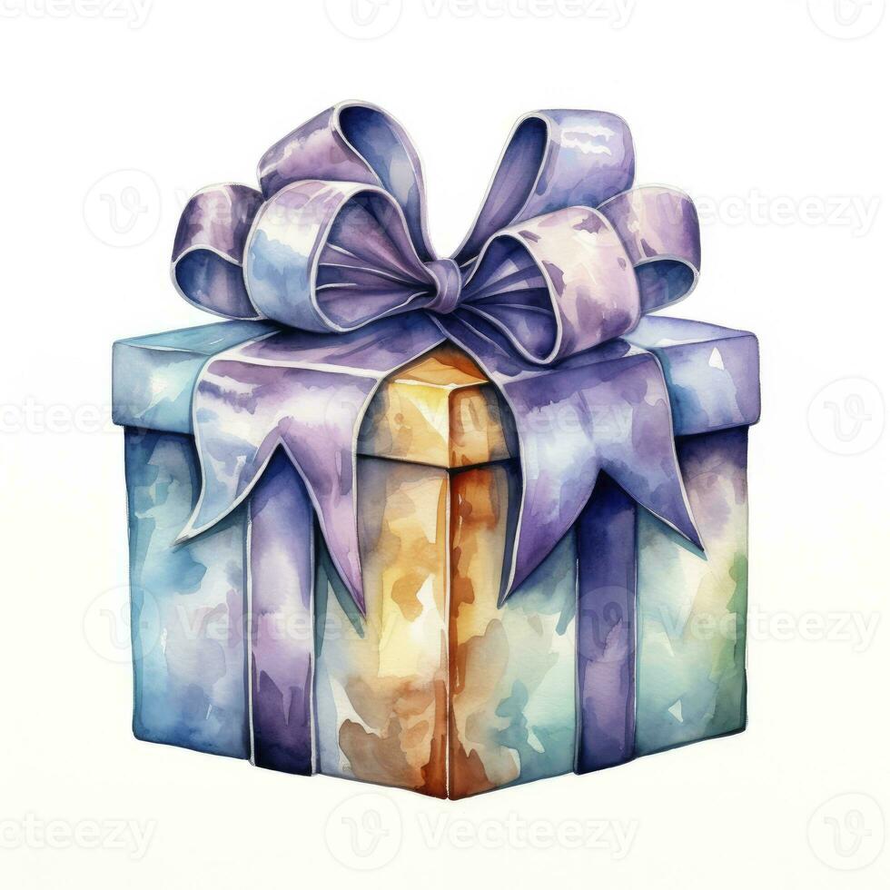 AI generated Watercolor birthday present with bow isolated on white background.  AI Generated photo