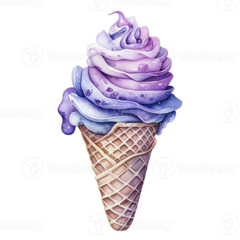 AI generated Watercolor ice cream in a waffle cone. AI Generated photo