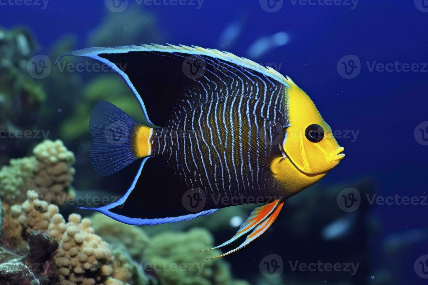 AI generated Beautiful angelfish in the ocean. AI Generated photo