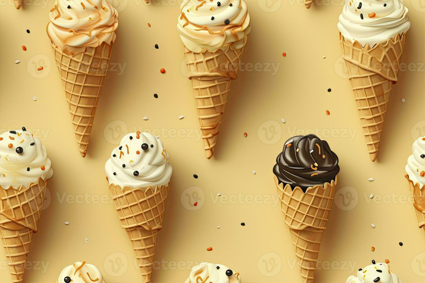 AI generated Incorporate a variety of waffle cones with different ice cream flavors. AI Generated photo
