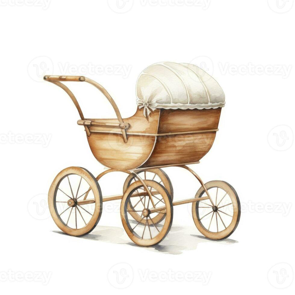 AI generated Watercolor Baby carriage Clipart on white background. AI Generated photo