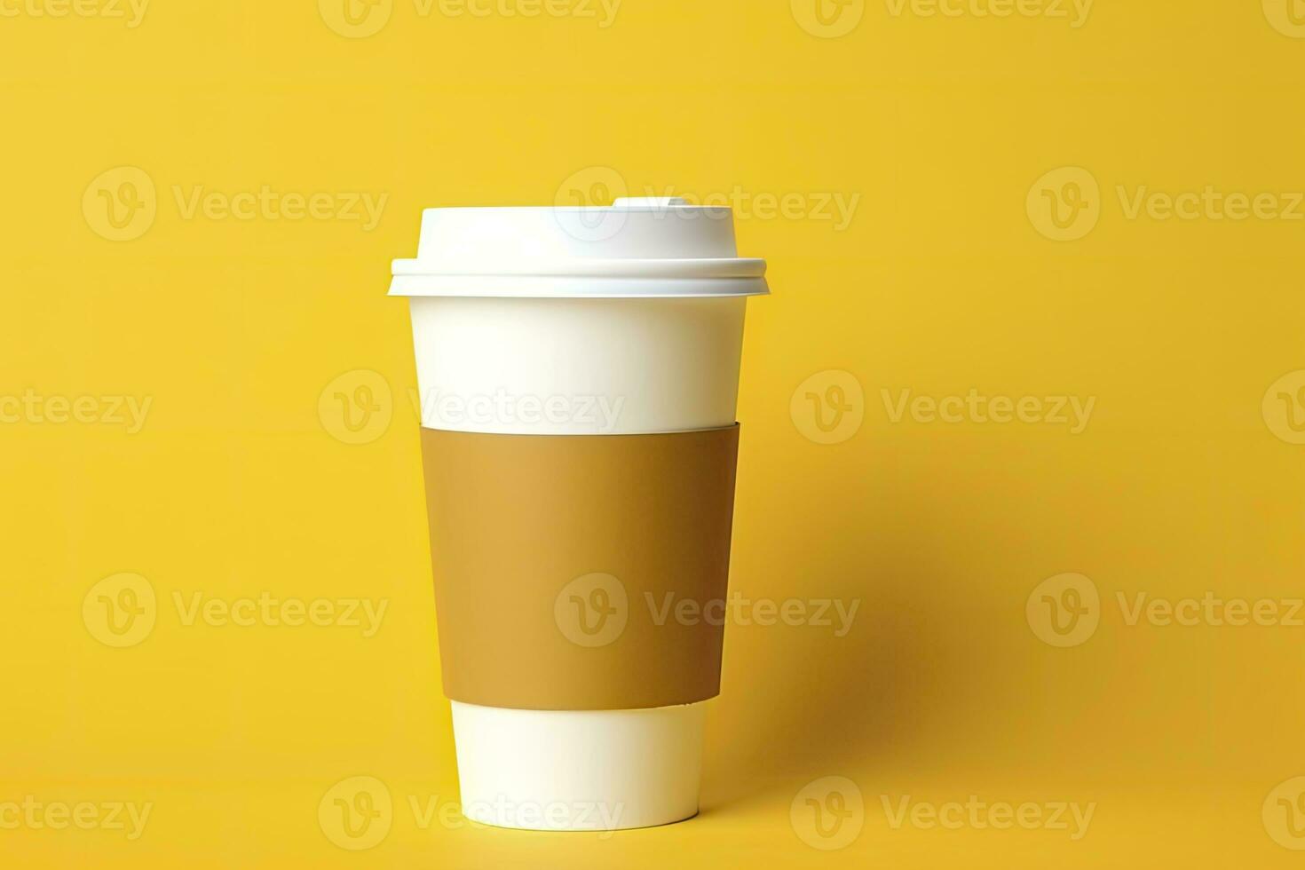 AI generated Blank coffee cup isolated on yellow background. AI Generated photo