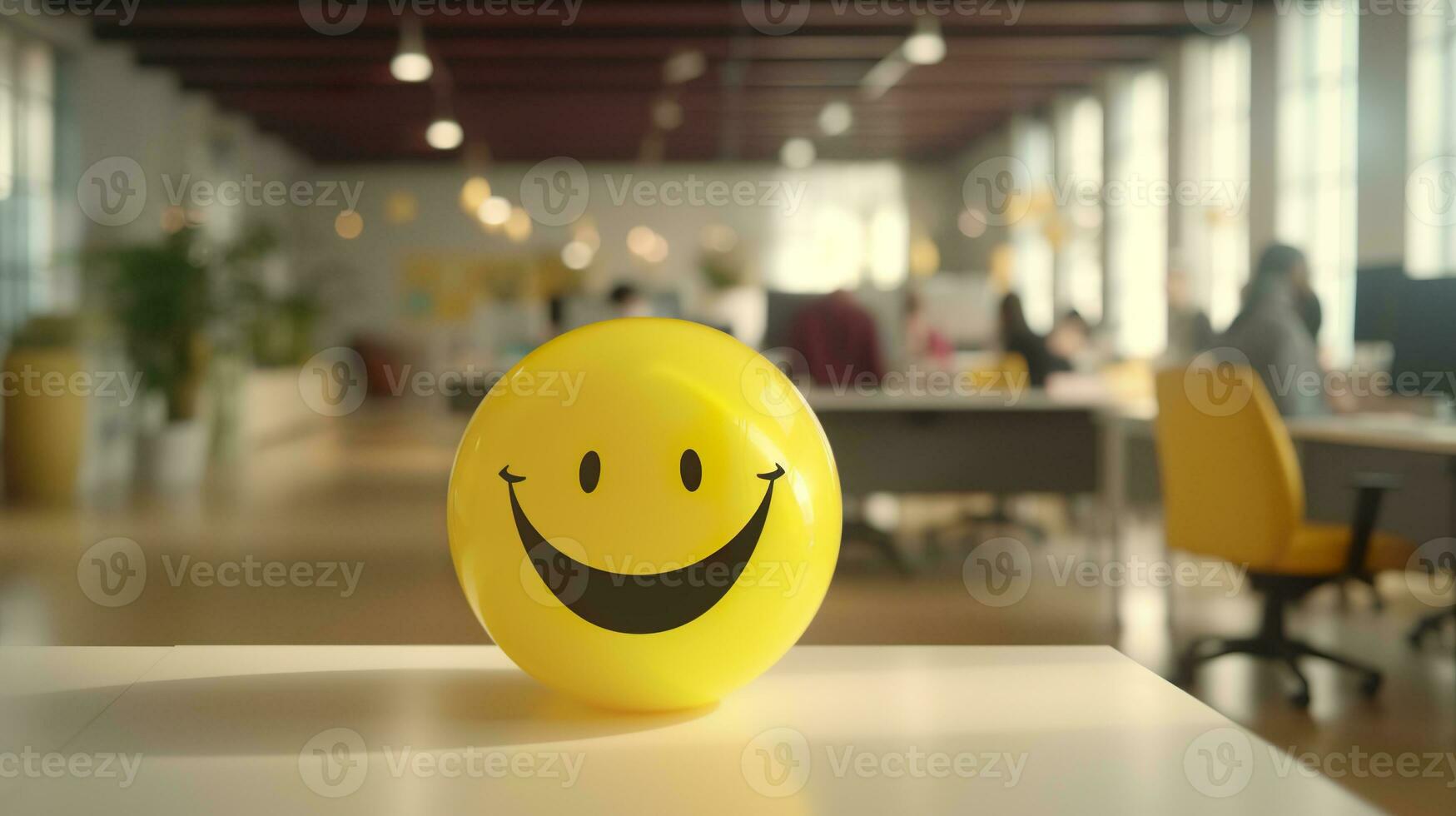 ai generado un amarillo sonriente pelota lata promover un positivo trabajo ambiente. generativo ai foto