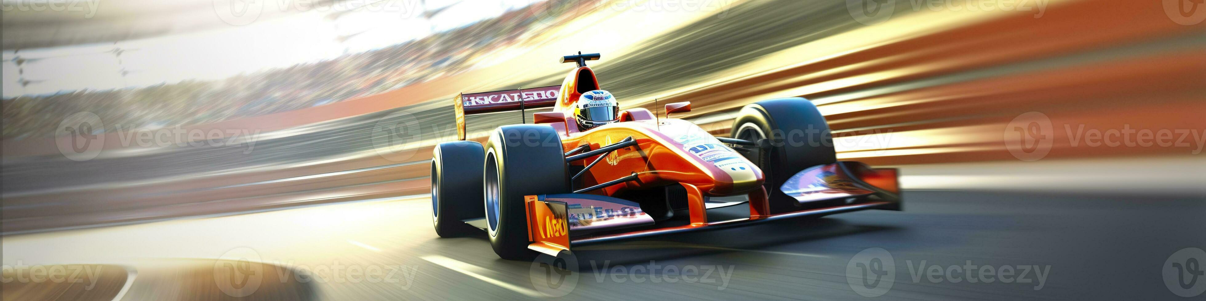 AI generated Racing car at high speed. Racer on a racing car passes the track. Motor sports competitive team racing. Motion blur background. Generative AI photo