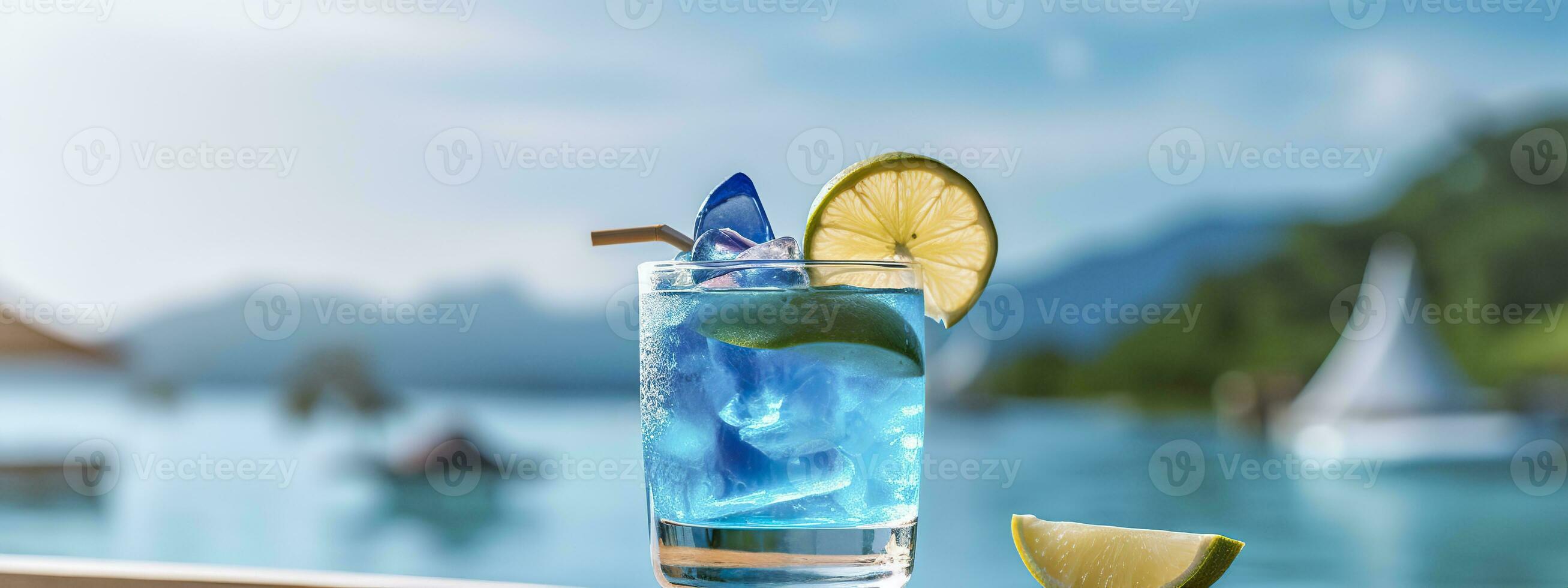 AI generated Banner with Blue Loguna cocktail. Generative AI. photo