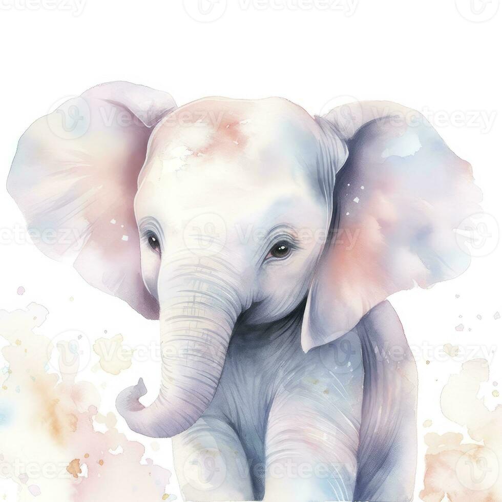 AI generated Watercolor Baby Elephant. AI Generated photo