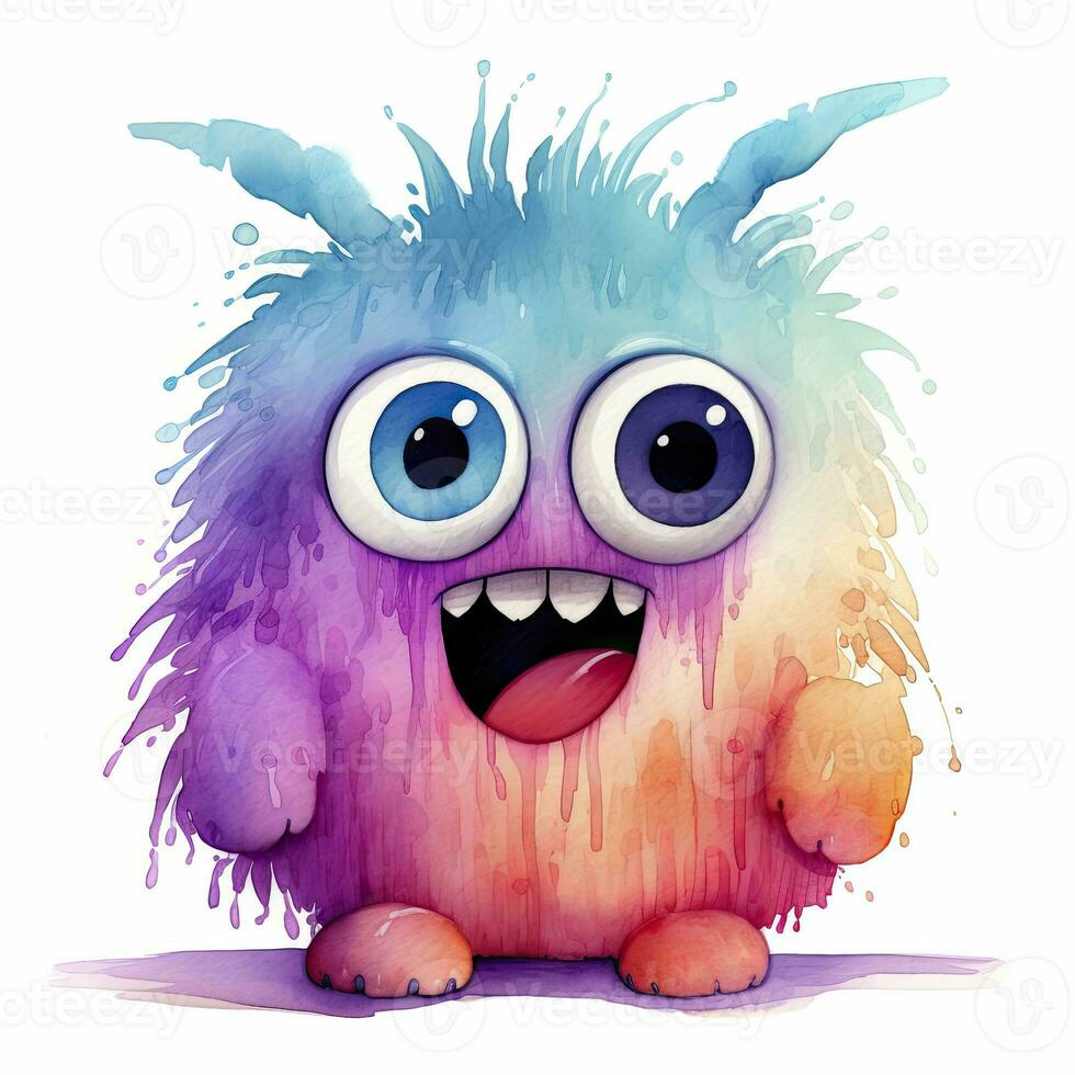 AI generated Watercolor cute monster on white background. AI Generated photo