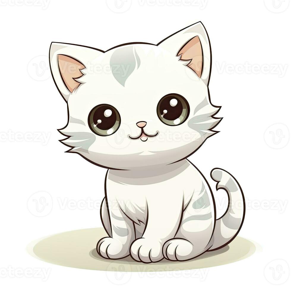 AI generated Cute Kawaii cat clipart icon white background. AI Generated photo