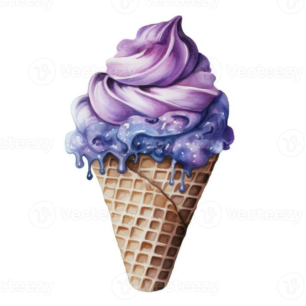 AI generated Watercolor ice cream in a waffle cone. AI Generated photo