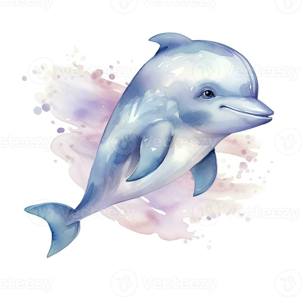 AI generated Watercolor fantasy Baby Dolphin clip art isolated white background. AI Generated photo