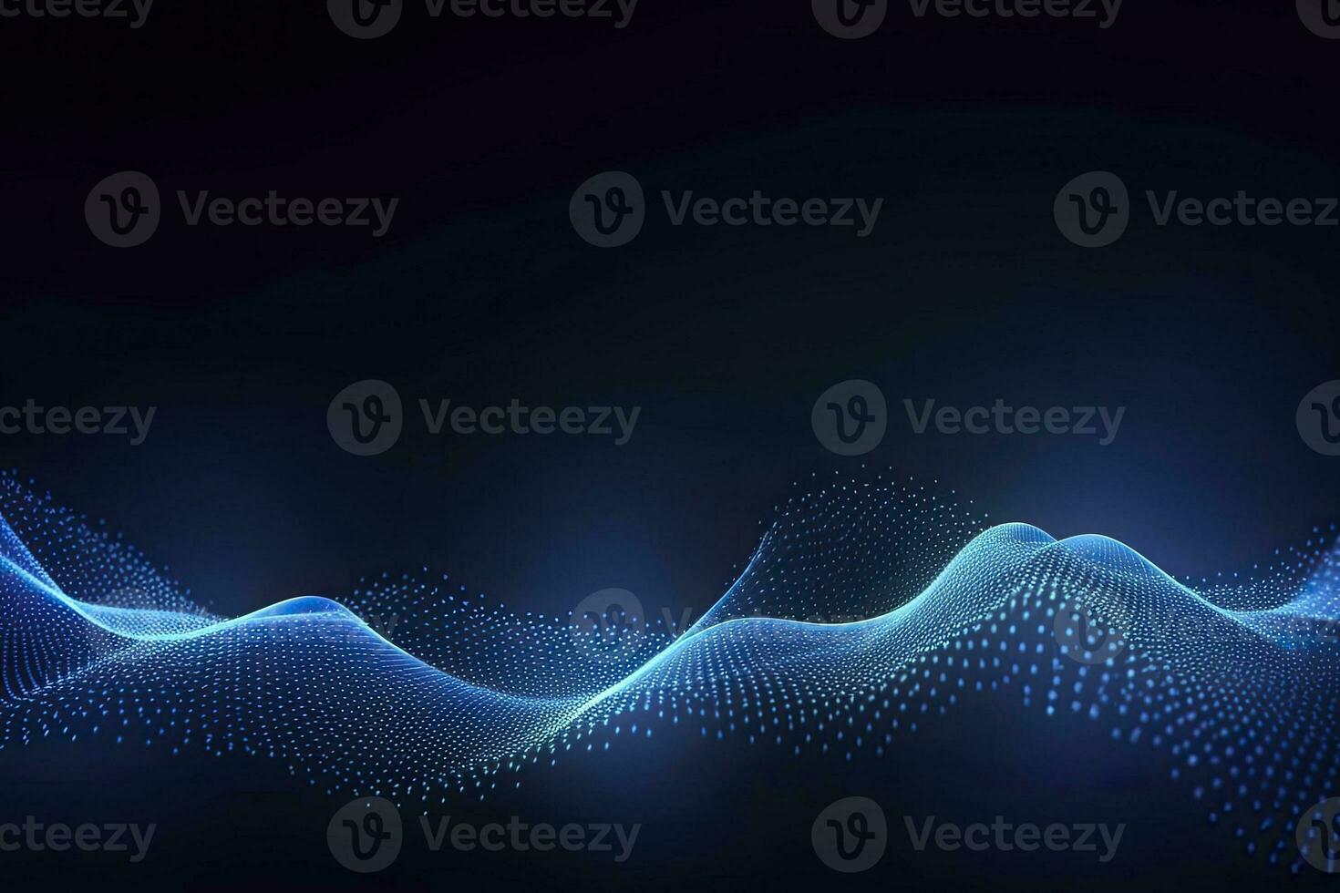 AI generated Dynamic blue particle wave. Abstract sound visualization. Digital structure of the wave flow of luminous particles. AI Generated. photo