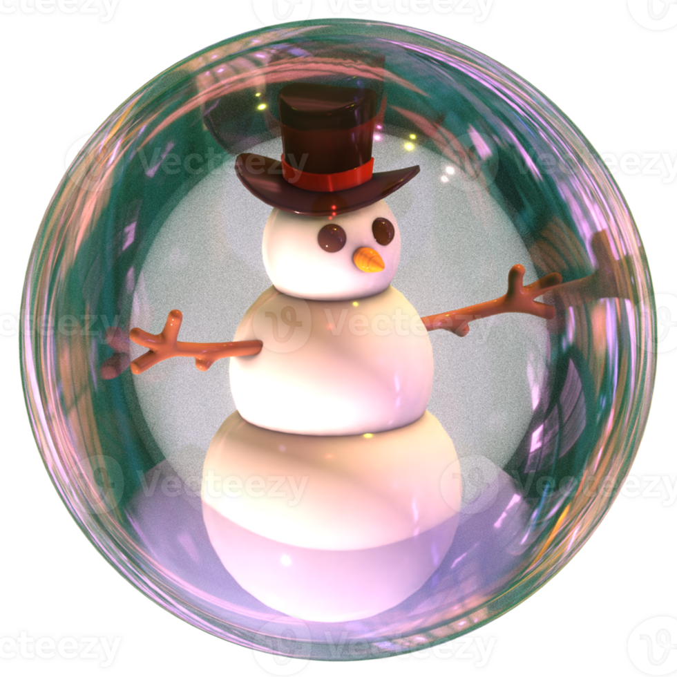 3D render of a snow covered fir tree inside a round glass container png