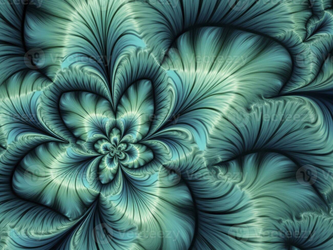 AI generated Aqua and Green psychedelic fractal.  AI Generated photo