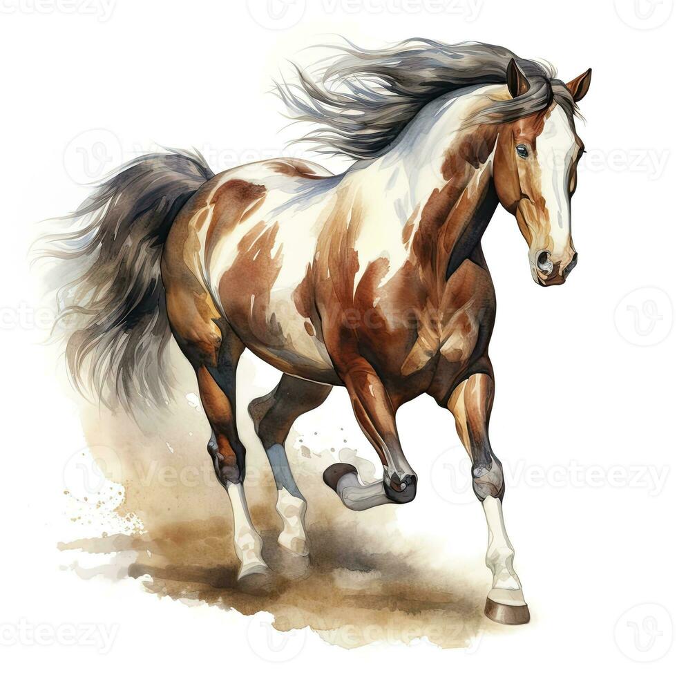 AI generated Horse running in watercolor design. AI Generated photo