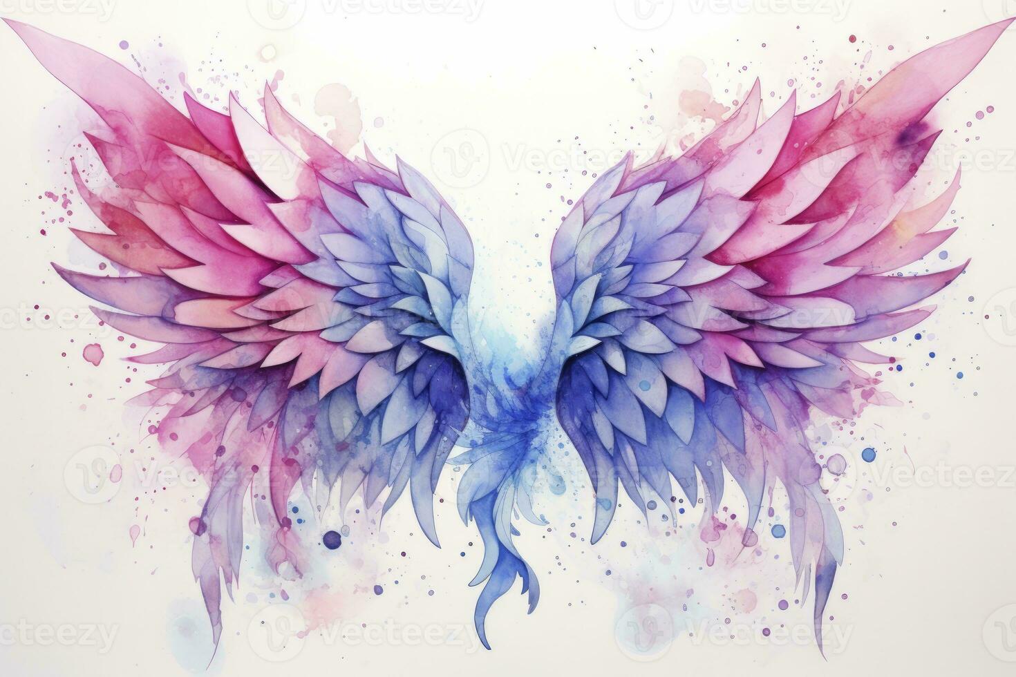 AI generated Beautiful magic watercolor blue pink wings. AI Generated photo