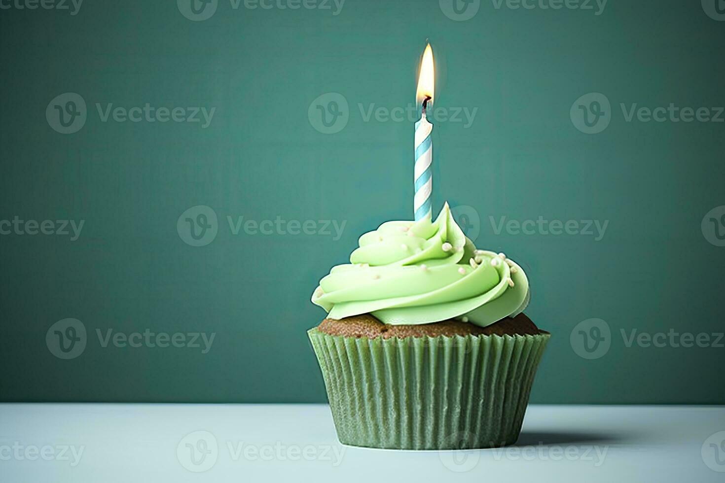 AI generated Happy Birthday Cupcake with Candle. AI Generated photo