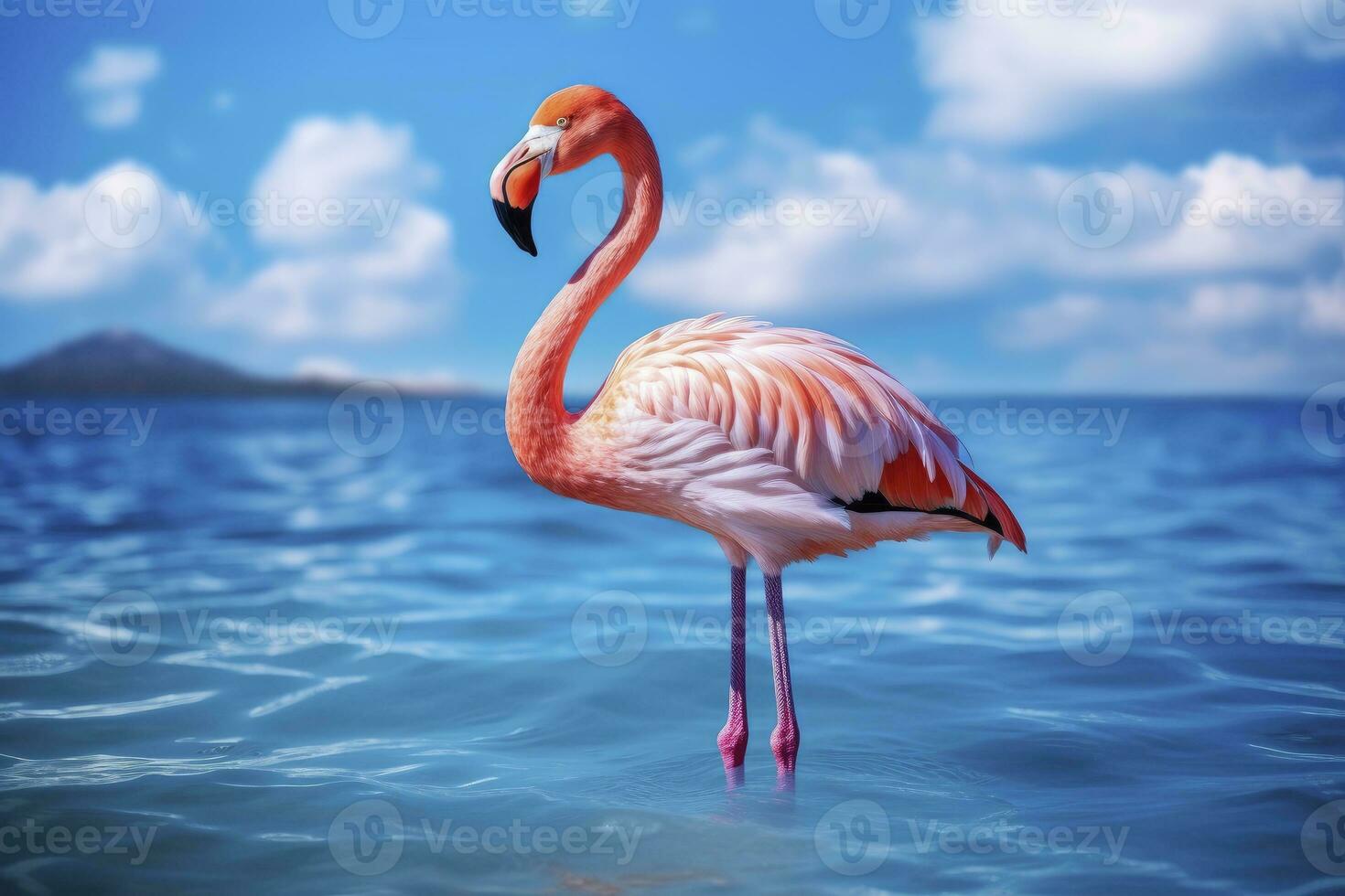 AI generated Pink Flamingo in the water. AI Generated photo