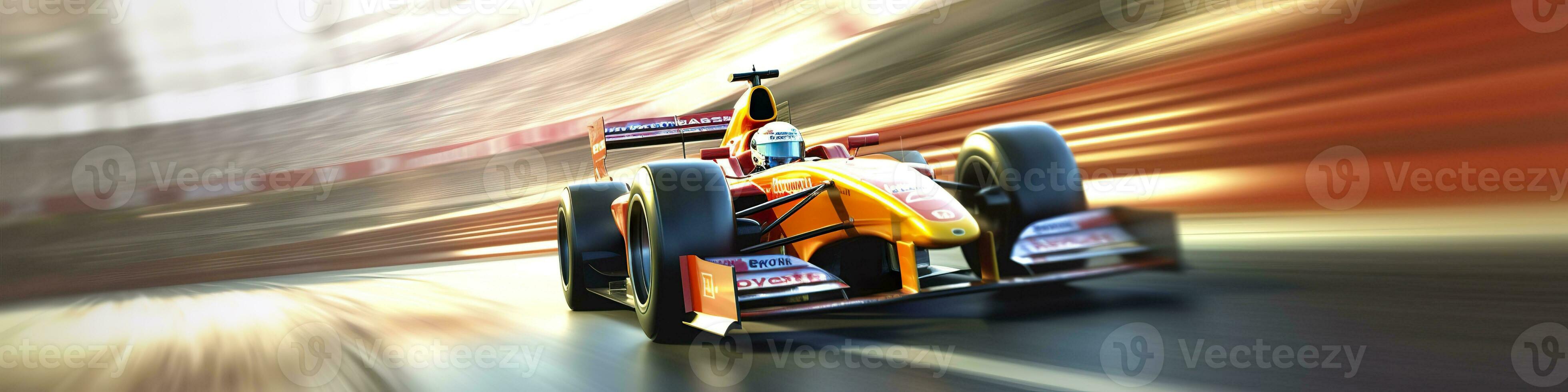 AI generated Racing car at high speed. Racer on a racing car passes the track. Motor sports competitive team racing. Motion blur background. Generative AI photo