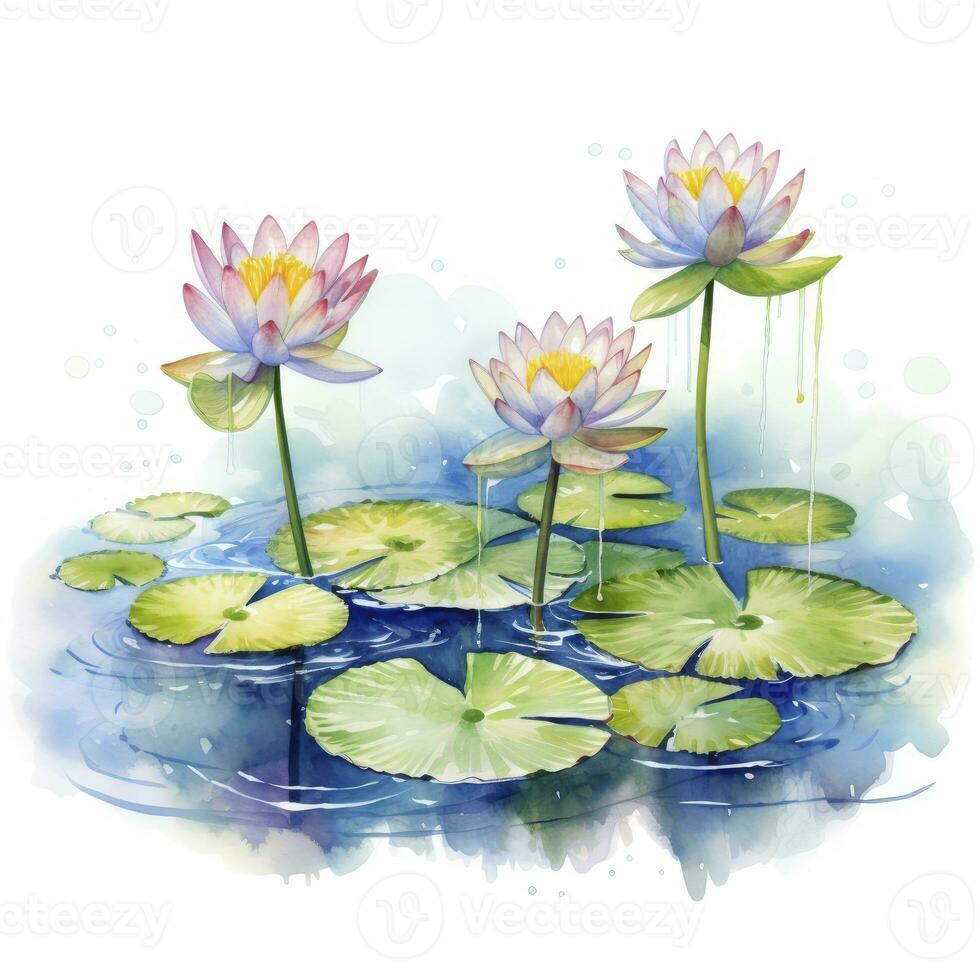 AI generated Water Lily in Pond. Watercolor design. AI Generated photo