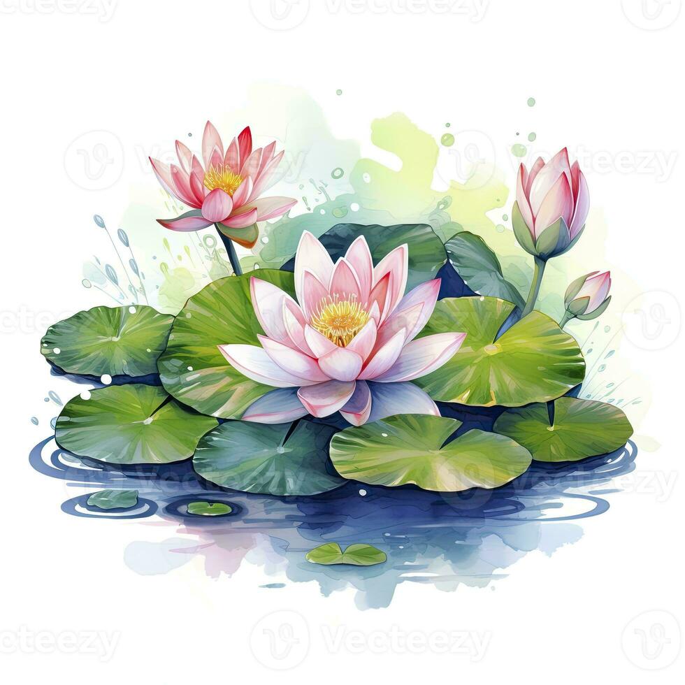 AI generated Water Lily in Pond. Watercolor design. AI Generated photo