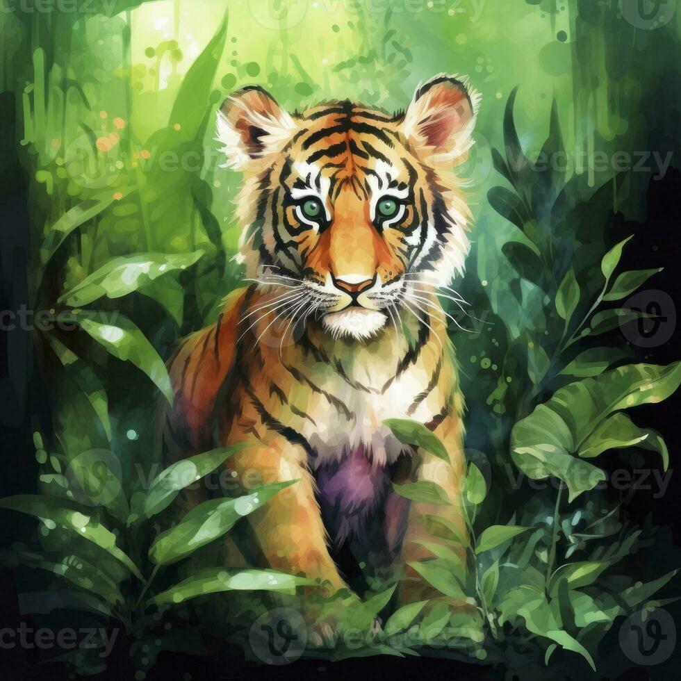 AI generated Watercolor Tiger for kids. AI Generated photo