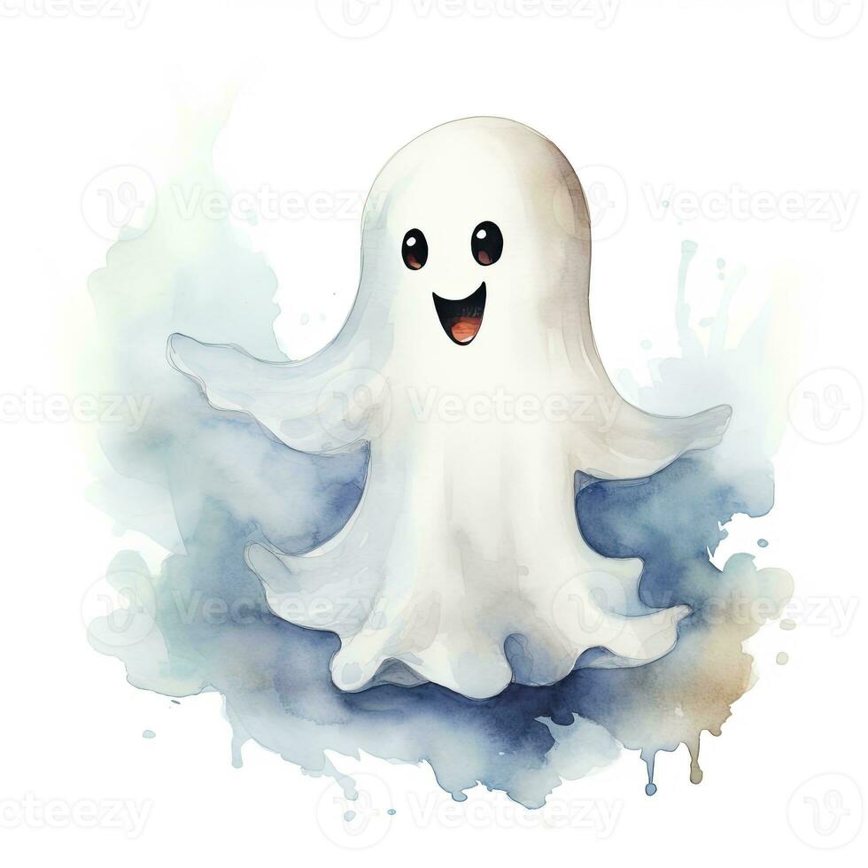 AI generated The watercolor cute ghost on white background. AI Generated photo