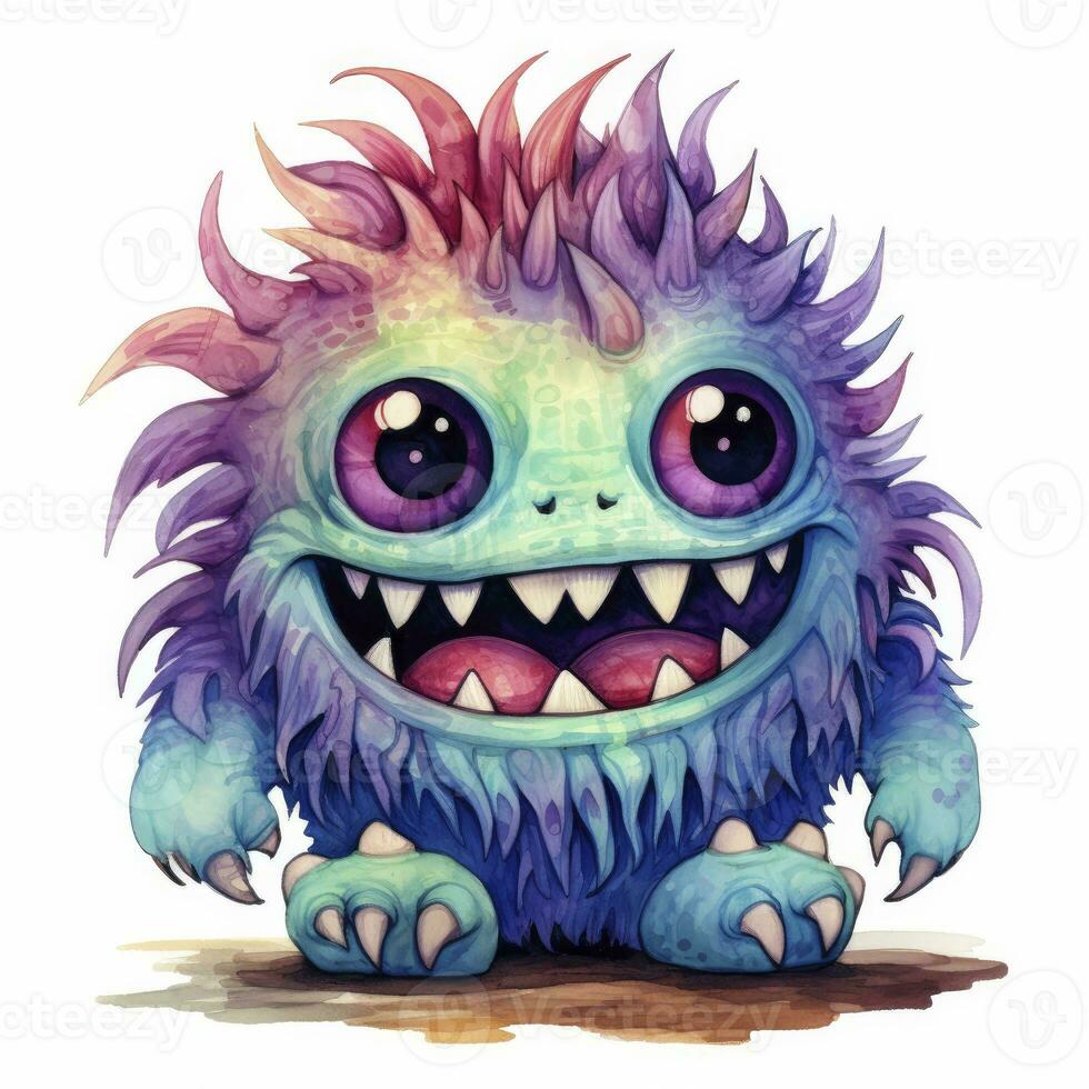 AI generated Watercolor cute monster on white background. AI Generated photo