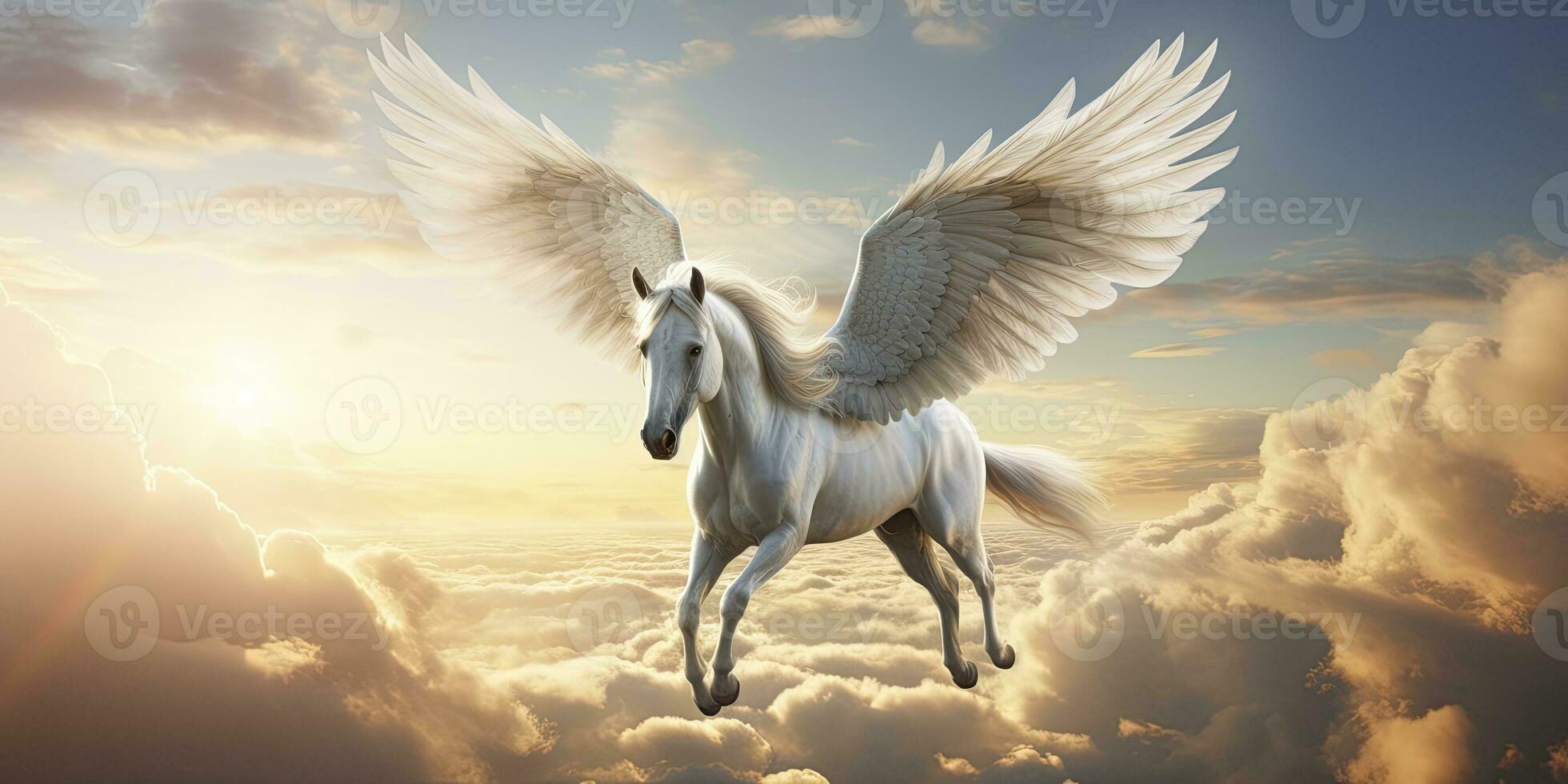 AI generated A white horse with wings. AI Generated photo