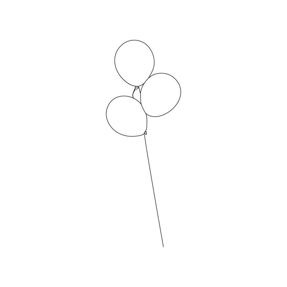 Balloon continuous Single line art, One sketch outline drawing vector illustration