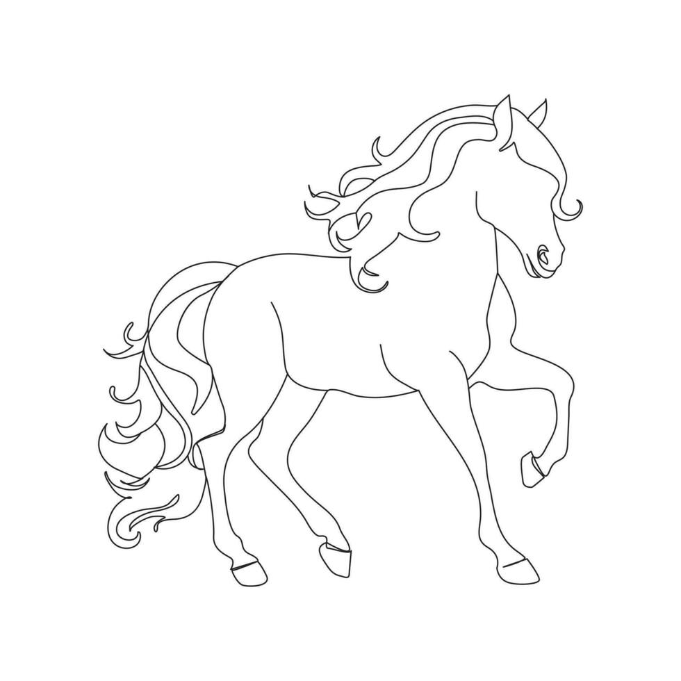 Horse in continuous line art drawing. Horse logo. Black and white vector illustration