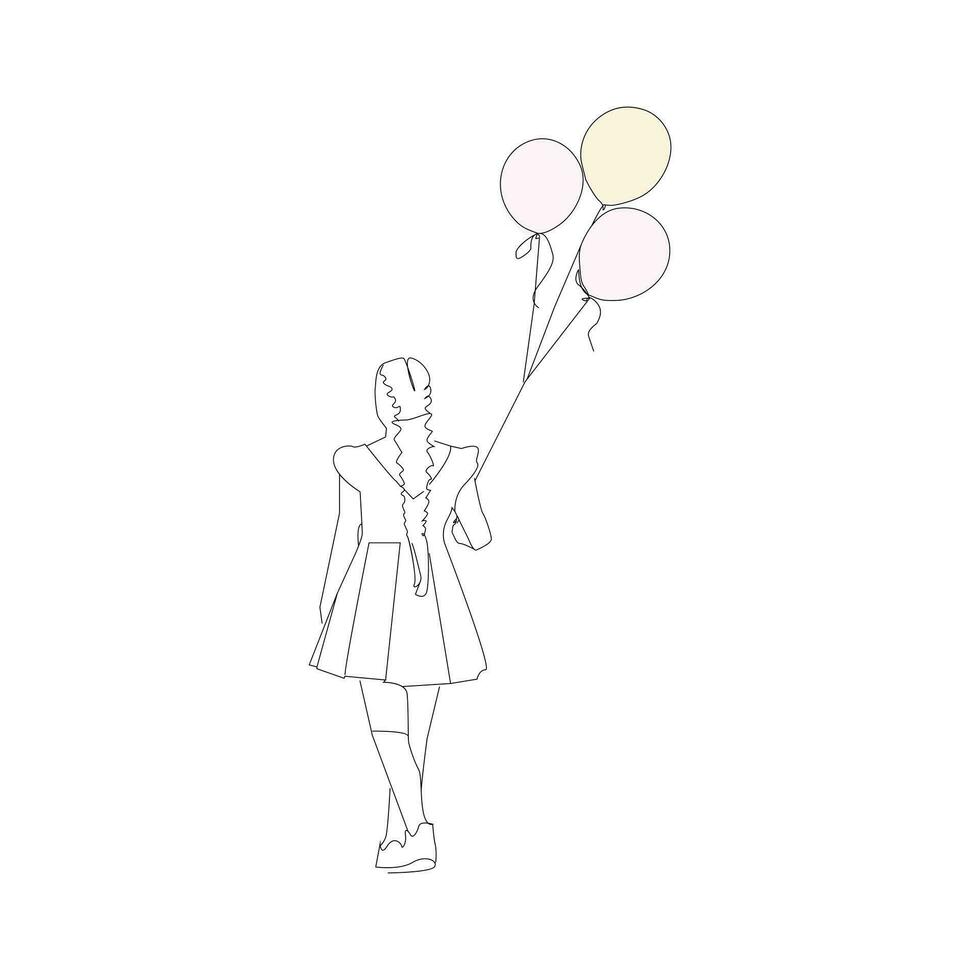 Balloon continuous Single line art, One sketch outline drawing vector illustration