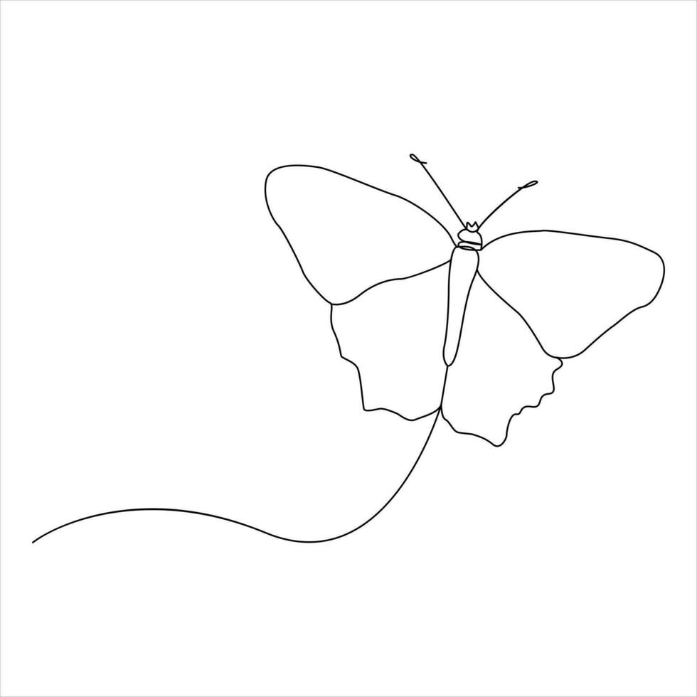 Butterfly continuous One line drawing. Vector illustration of various insect forms in trendy outline style