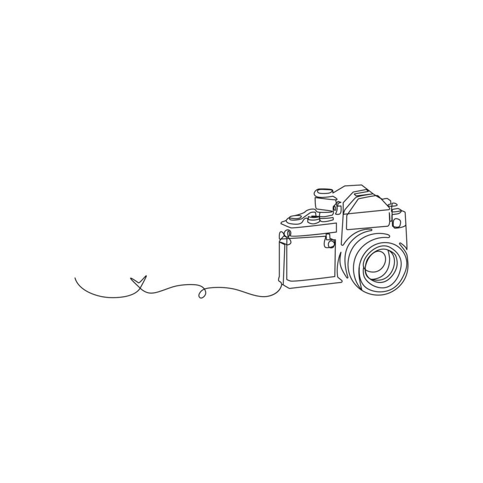 Camera single continuous line drawing. Continuous line draw design graphic vector illustration